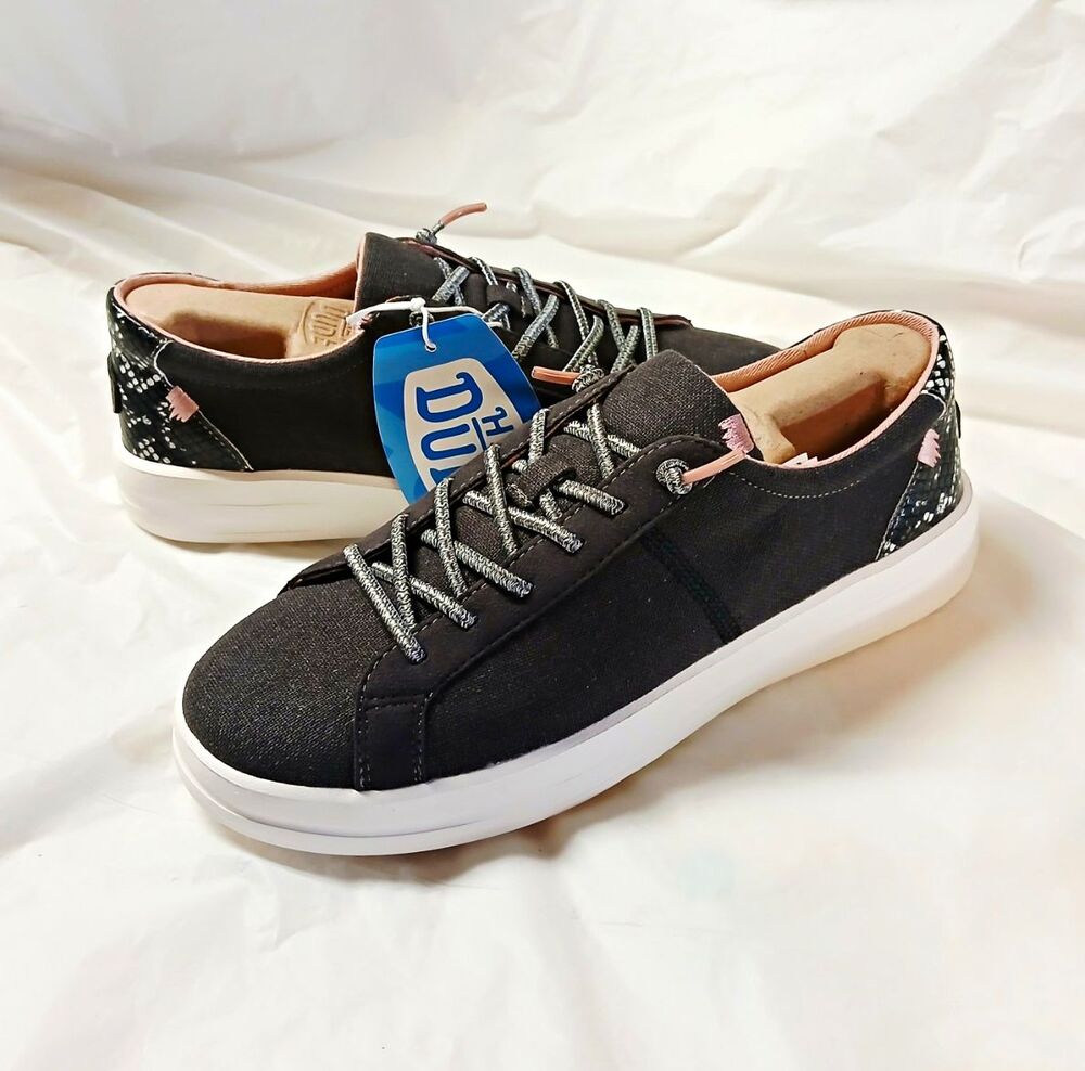 Hey Dude Karina Black Canvas Lace-Up Low Top Sneakers Women's US W8